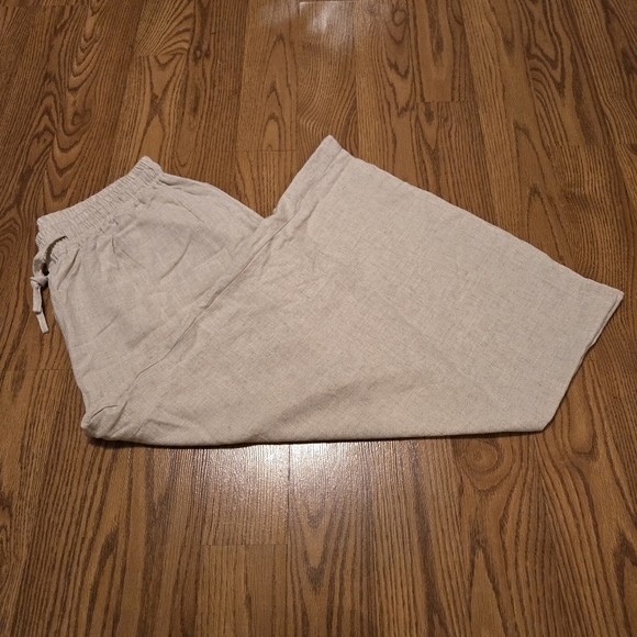 Youga Wide Leg Ankle Pants Cream Beach Casual Classic Boho Linen Cotton XL New - Picture 15 of 16